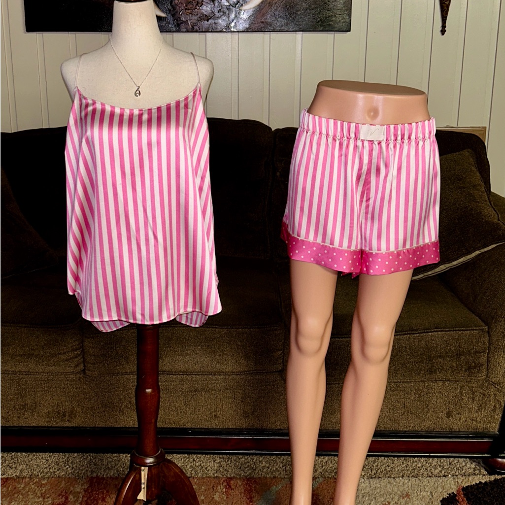 Victoria’s Secret Size X-Large Satin Cami & Shorts Set Pink/White